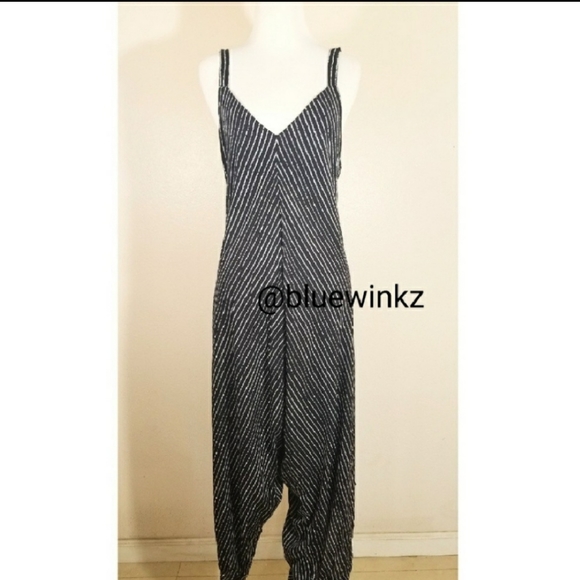 Harem Black and White Stripe Jumpsuit Dress - Picture 4 of 7